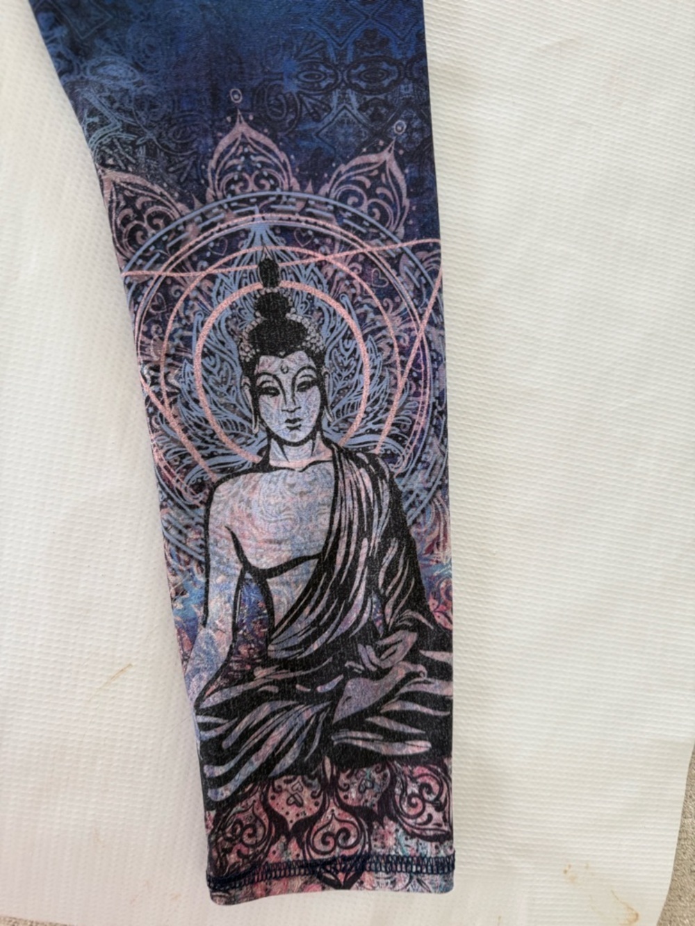 Evolution and Creation Blue and Pink Buddha Print Leggings Size Small